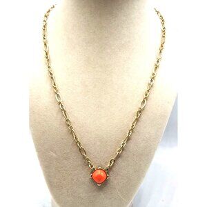 Lia Sophia Matte Gold Toned Chain With  Coral Orange Pendant